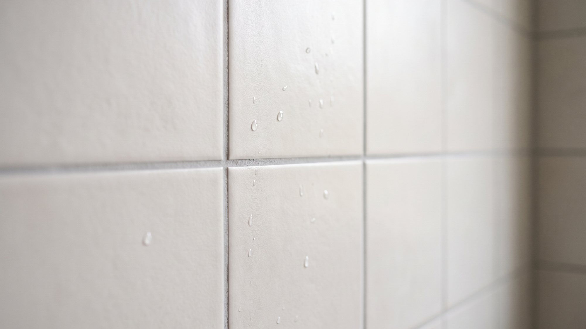 Saubere, gerade Fugen zwischen matten Fliesen in einer Dusche